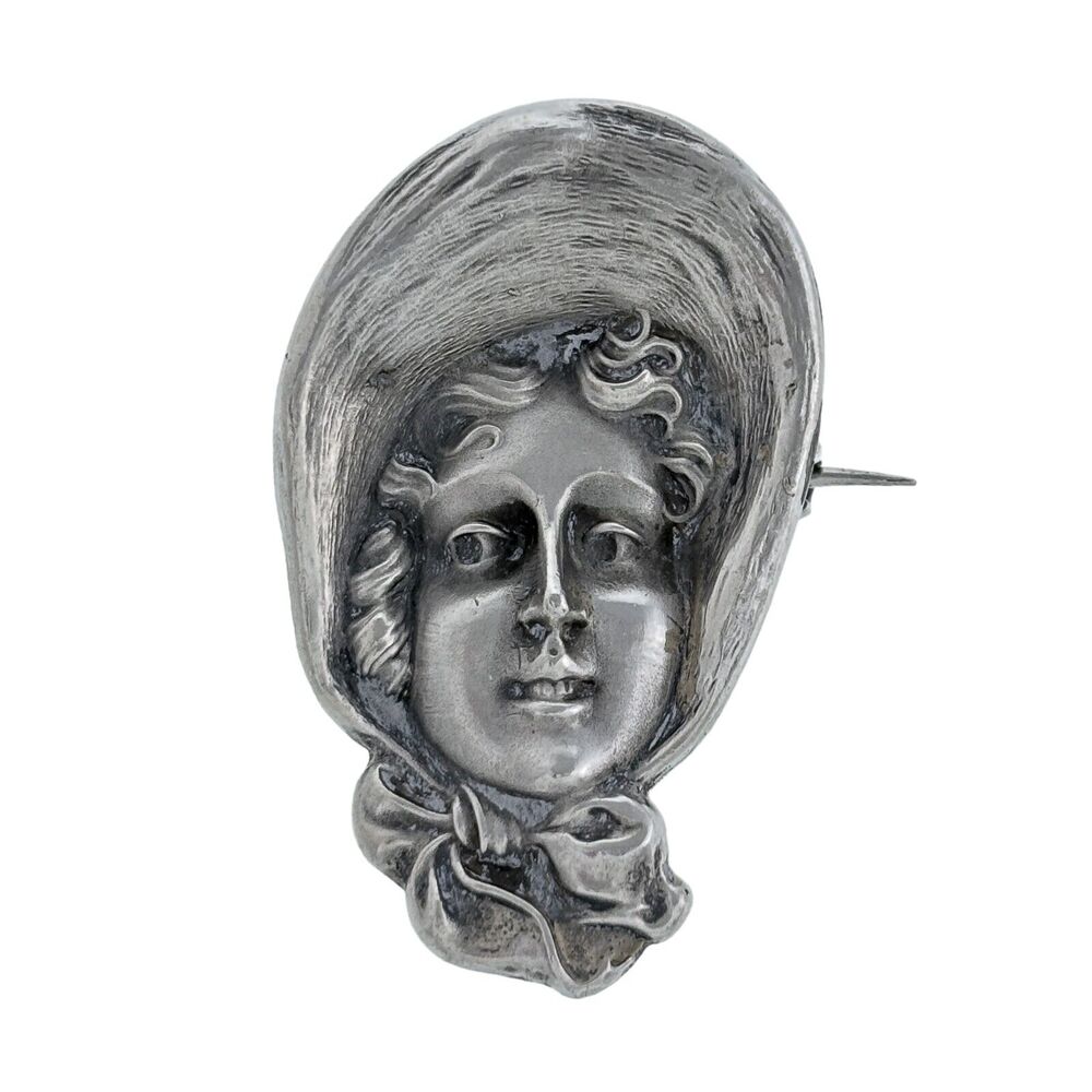 Vintage Unger Brothers Sterling Silver 925 Lady Bonnet Brooch